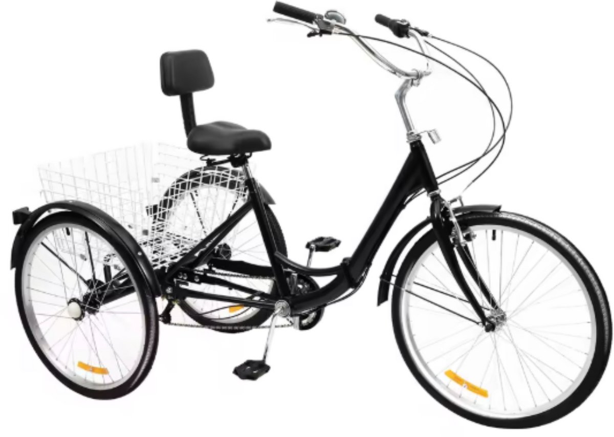   Nevlo - 7 versnellingen - Fiets voor volwassenen en senioren - 24 Inch - Opvouwbare - Verstelbaar - Met mand - Voorrem - Zwart - 120KG