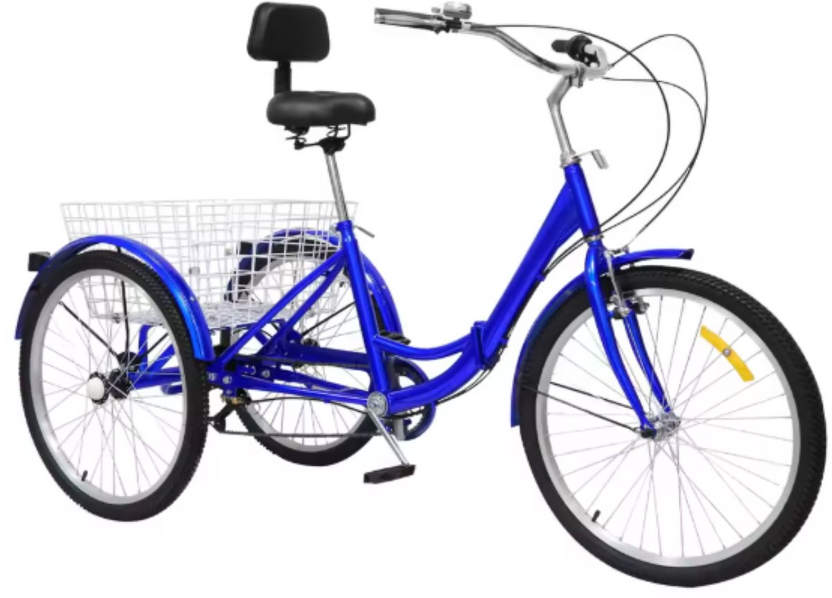   Zico - 7 versnellingen - Fiets voor volwassenen en senioren - 24 Inch - Opvouwbare Trike - Met mand - Voorrem - Blauw