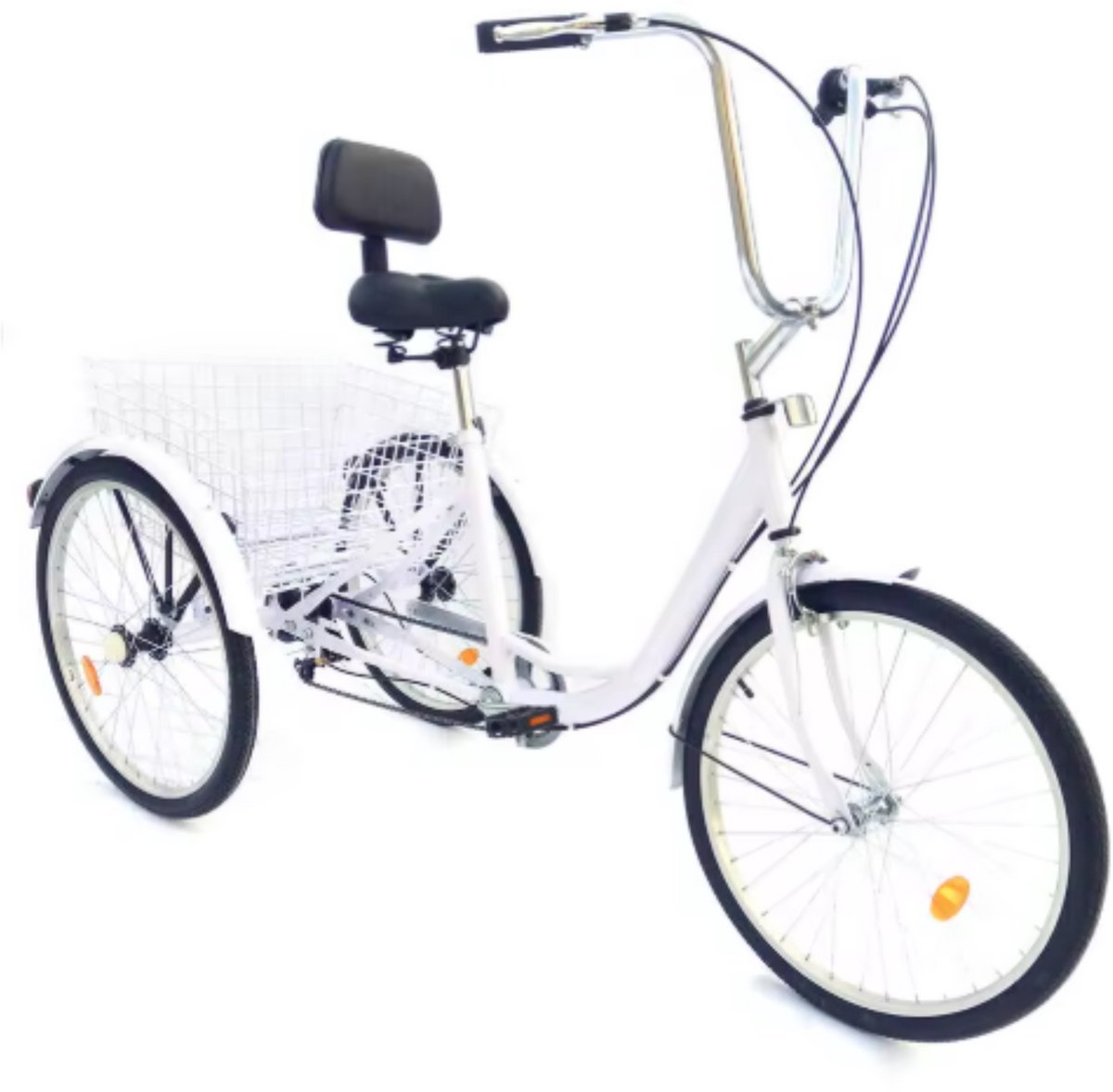   voor volwassenen - 6 versnellingen - Fiets voor senioren - 24 Inch - Met mand - Voorrem - Wit