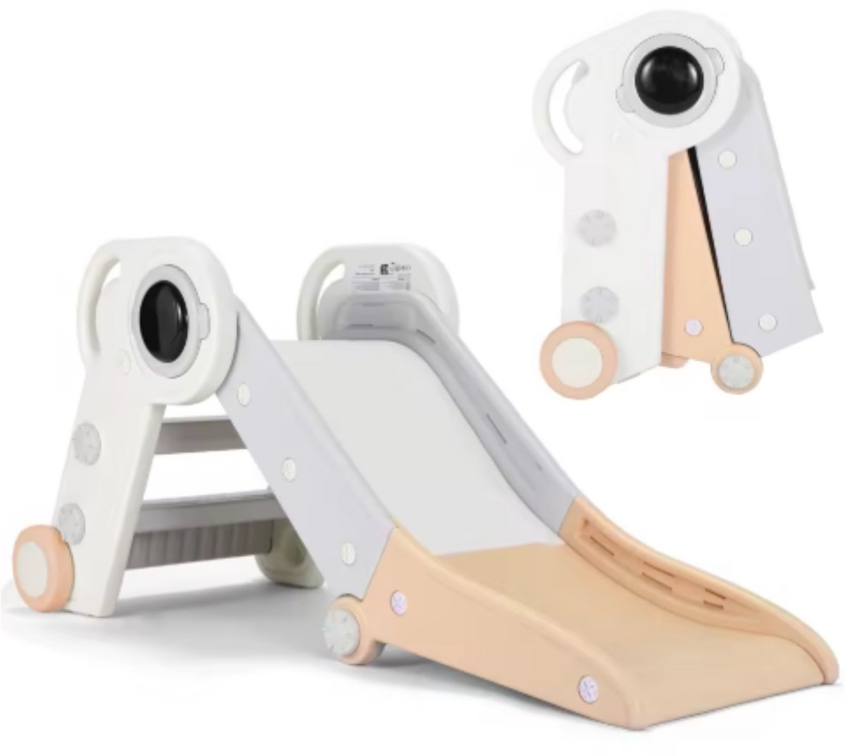 Glijbaan voor Kinderen - Buitenspeelgoed - Indoor & Outdoor Kinderplezierglijbaan - Dubbel Opvouwbaar, Voor Peuters van 1-3 Jaar - Babytuinglijbaan, Perfect Cadeau - Beige & Wit