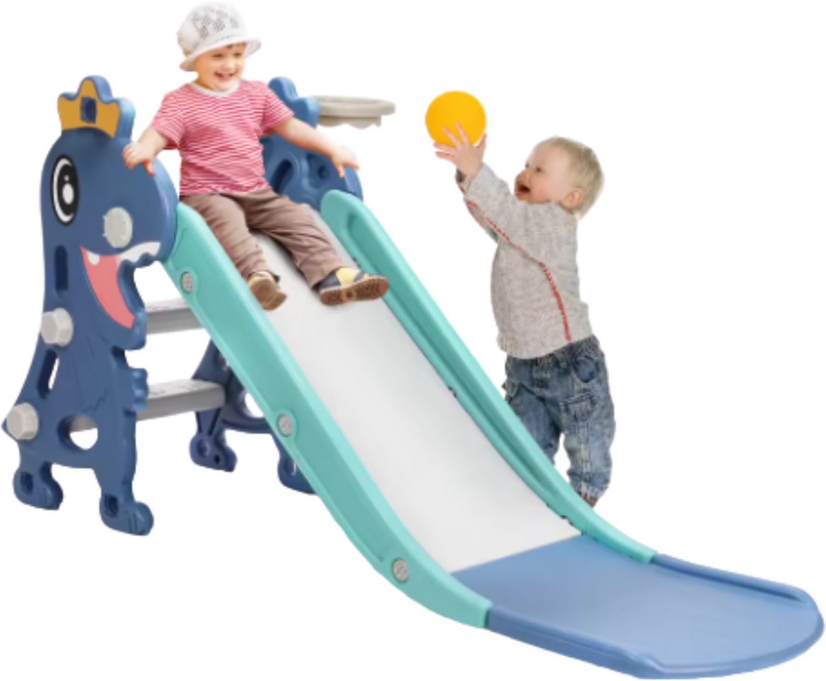 Kinderglijbaan 3 in 1 - Met Basketbalring - Verstelbaar - Speeltoestel - Losse glijbaan - Voor binnen en buiten - Blauw