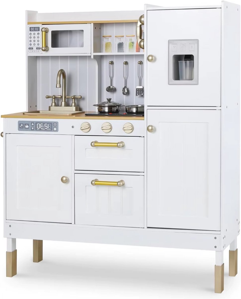 Klassieke kinderkeuken - Met accessoires - Houten speelgoedkeuken - Licht- en Geluidseffecten