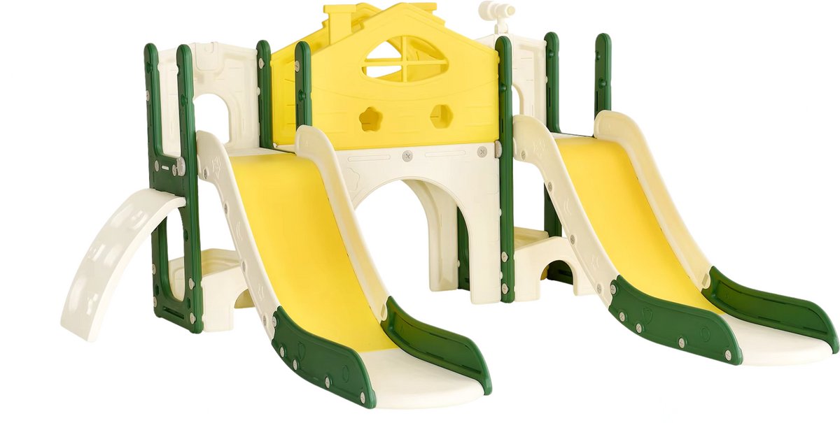 Luxe speeltoestel met glijbaan - 7 in 1 - Dubbele Kinderglijbaan - Voor binnen en buiten - Kinderen en peuters -