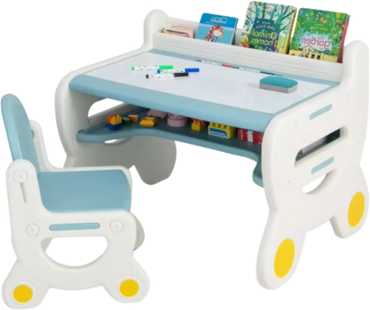 Moderne kindertafel - Activiteiten tafel - 2 stoelen -   - In Hoogte Verstelbaar - Studeertafel voor Kinderen - Blauw/wit
