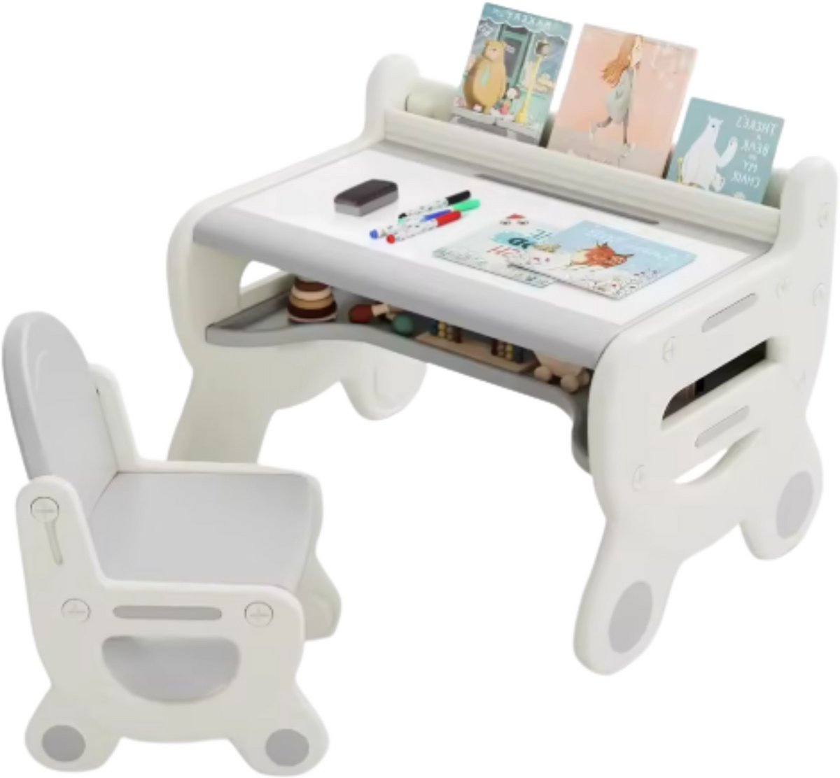 Moderne kindertafel - Activiteiten tafel - 2 stoelen -   - In Hoogte Verstelbaar - Studeertafel voor Kinderen - Grijs/wit