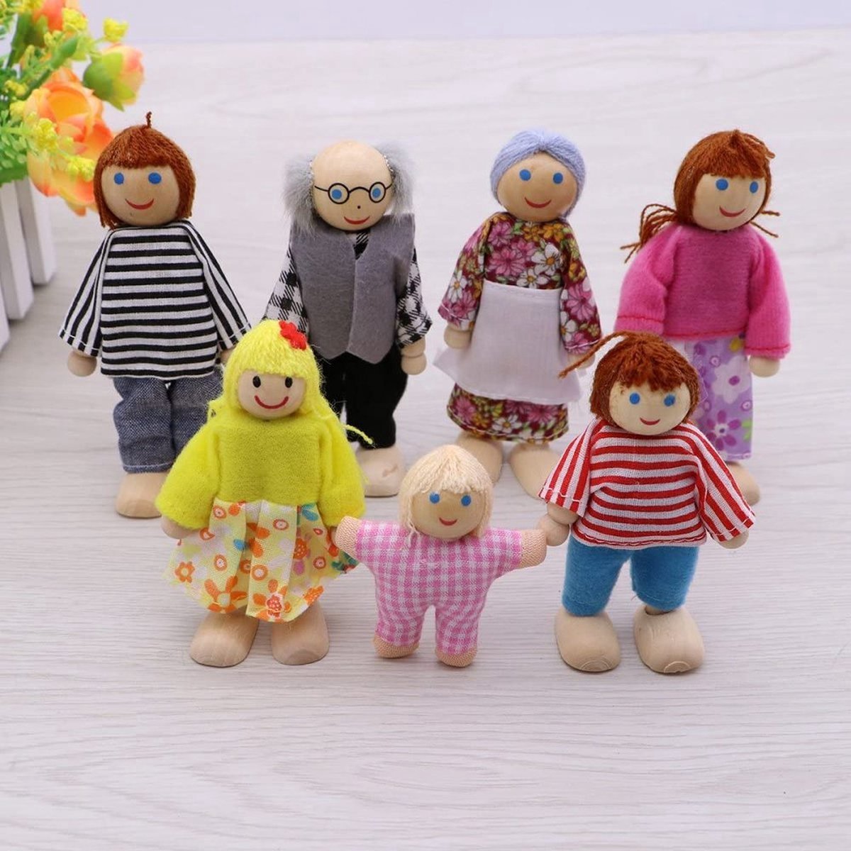 Bolture 7 Koppige Poppenhuis Poppen - Poppen Families Voor Kinderen - Spel Huis - Cadeau - hout