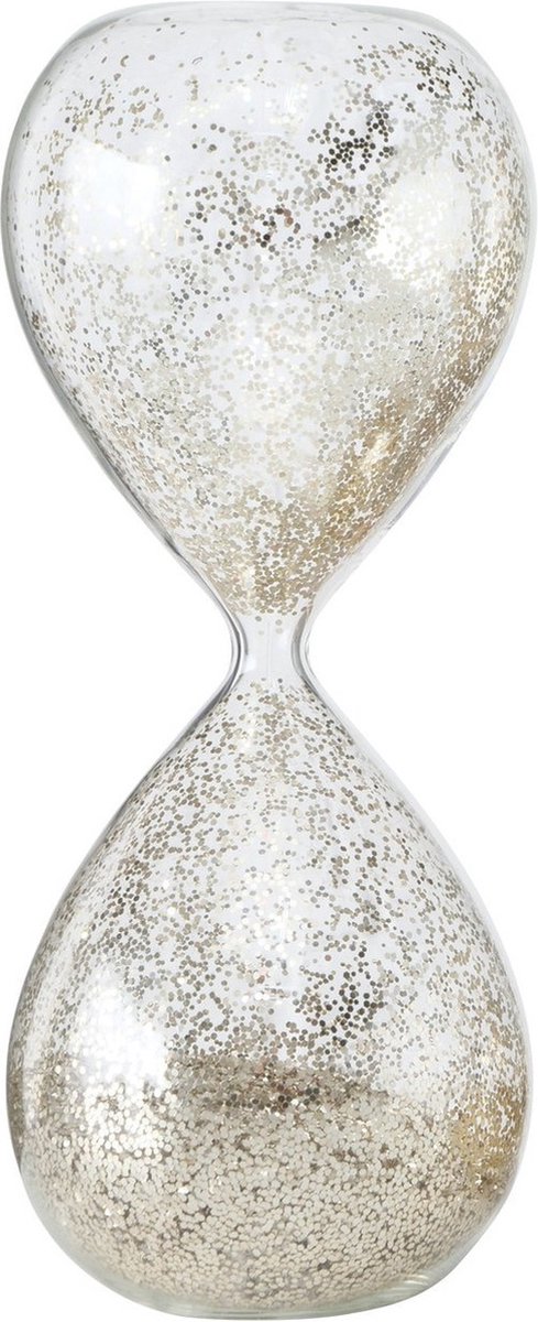 Decoratie zandloper glas zilveren glitters 20 cm - Woondecoraties/woonaccessoires
