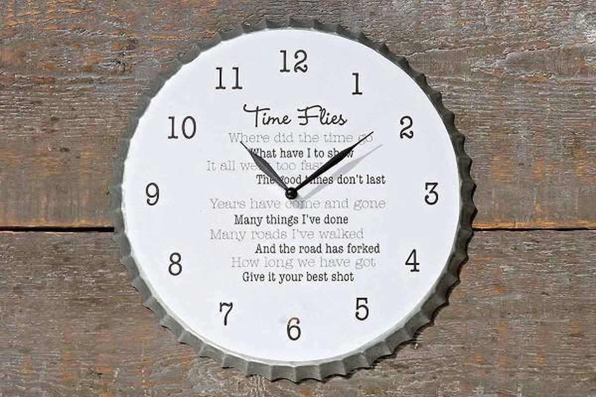 Wandklok Time Flies wit D25cm