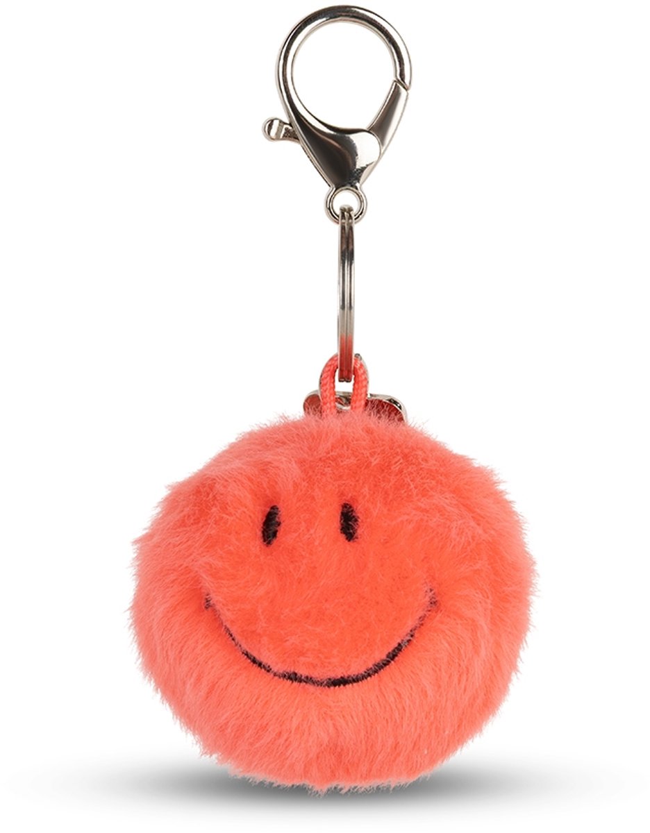 Smiley Sleutelhanger ECO Fuzzy Bright Coral 5,5cm