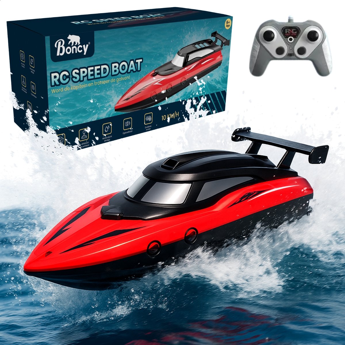 Boncy® Bestuurbare RC Boot - Speedboot - Jongens Meisje Volwassenen - Robot Auto Speelgoed Binnen & Buiten - Afstandbestuurbaar Race Drift Car - Afstandsbestuurbare Raceauto Accu - Stuntauto - Bestuurbaar Elektrisch Autos Afstandsbediening