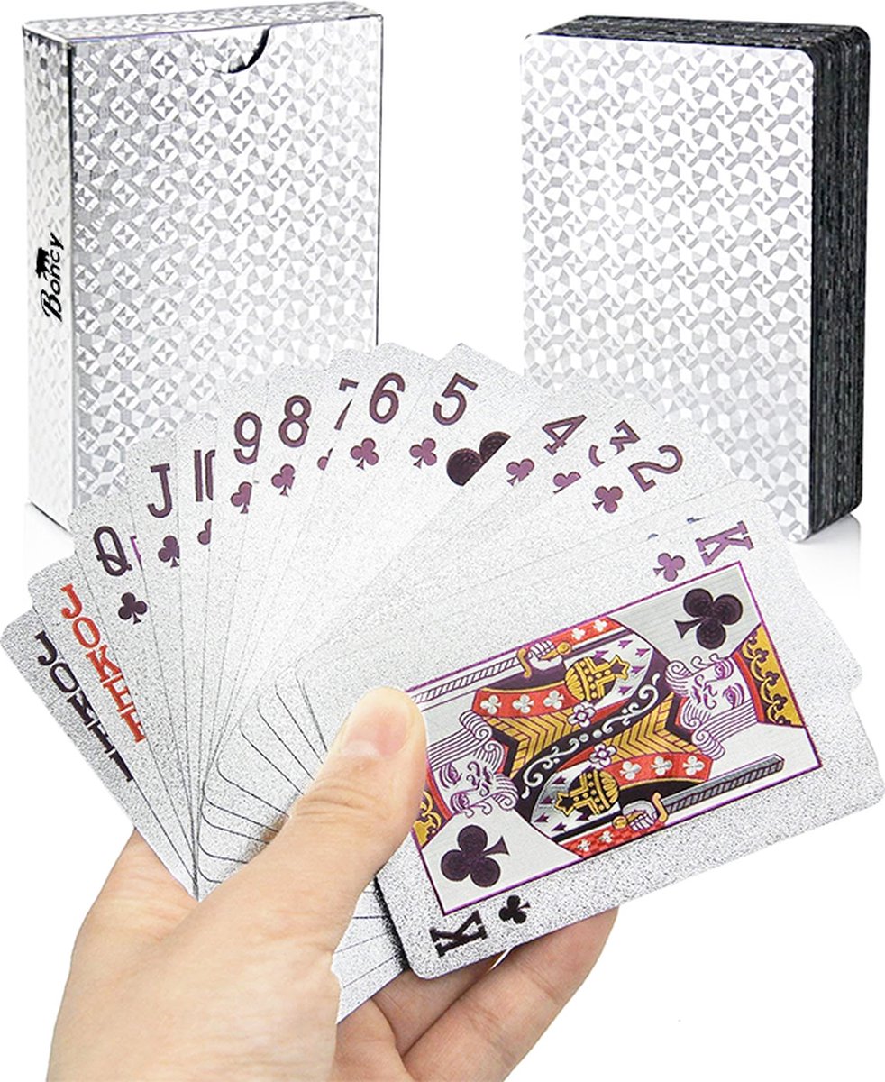 Boncy® Luxe Speelkaarten - Zilver Kaartspel - 100% Plastic & Waterdicht Kaarten - Spelkaarten Pokerkaarten - Playing Cards voor Poker of Drankspel Volwassenen