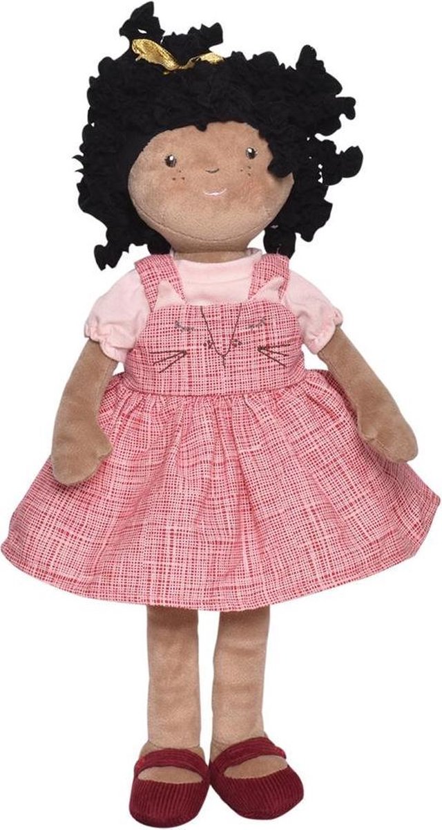 Bonikka: DEBUTANTES 42cm / MADISON meisjespop met getinte huid, zwarte haren en een roze jurk, in doos 22x8x42cm, 0+
