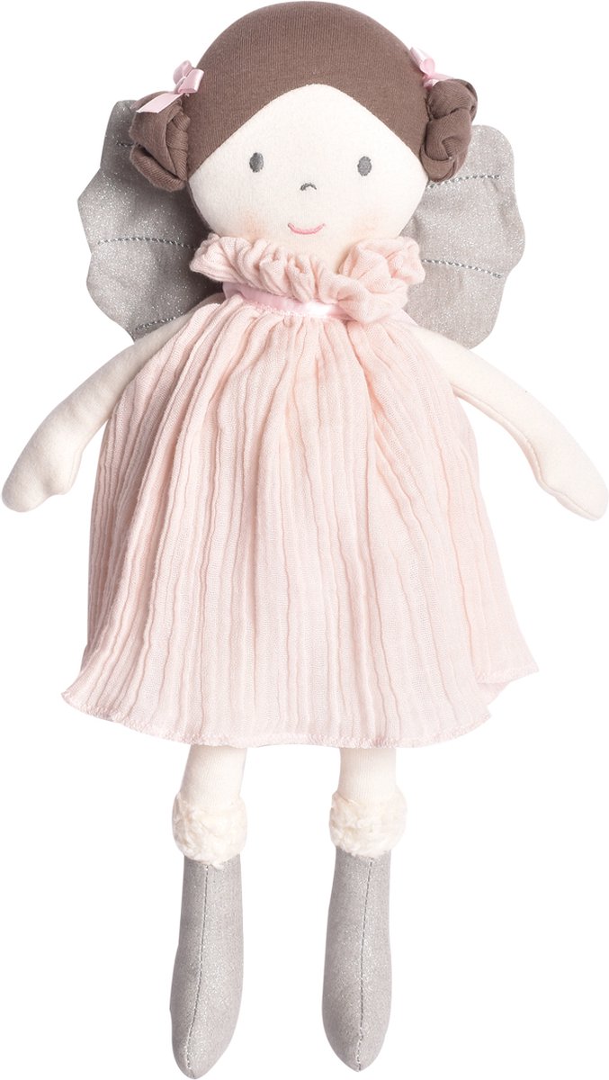 Bonikka: HOLIDAY DOLL 33cm / ANGELINA met zilveren vleugels en roze jurk, met kaart, 0+
