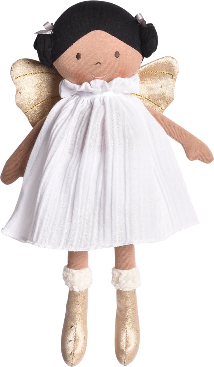 Bonikka: HOLIDAY DOLL 33cm / AURORA met gouden vleugels en witte jurk, met kaart, 0+