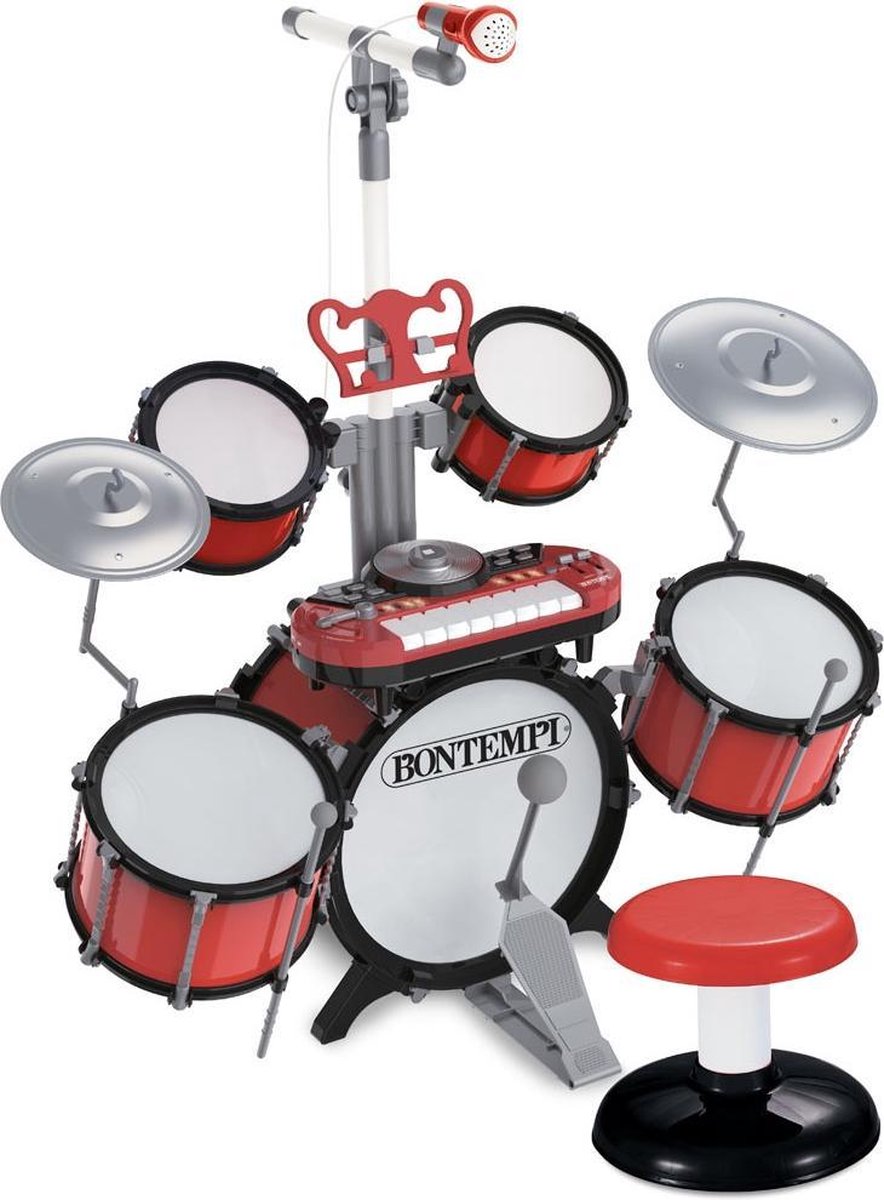 Bontempi Drumset Star Junior 85 Cm Rood/wit/zwart 14-delig