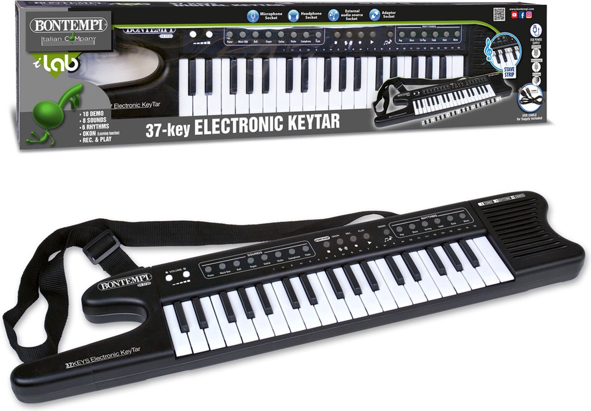 Bontempi elektronische keytar speelgoed - 37 toetsen - lithium batterij.