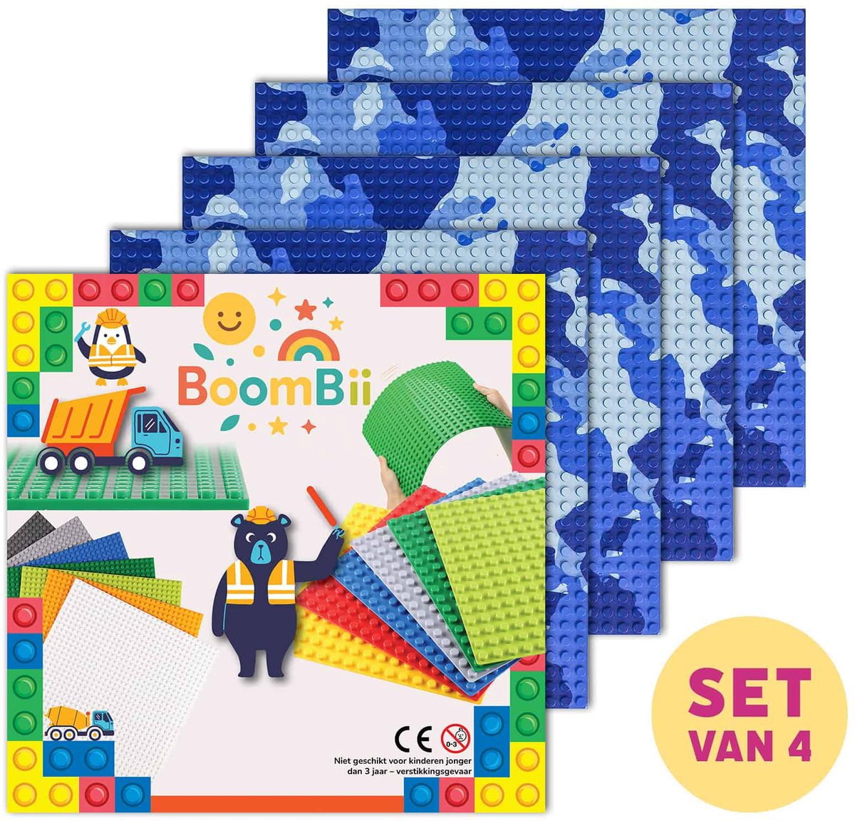 Bouwplaat camouflage blauw - geschikt voor LEGO - set van 4 bouwplaten