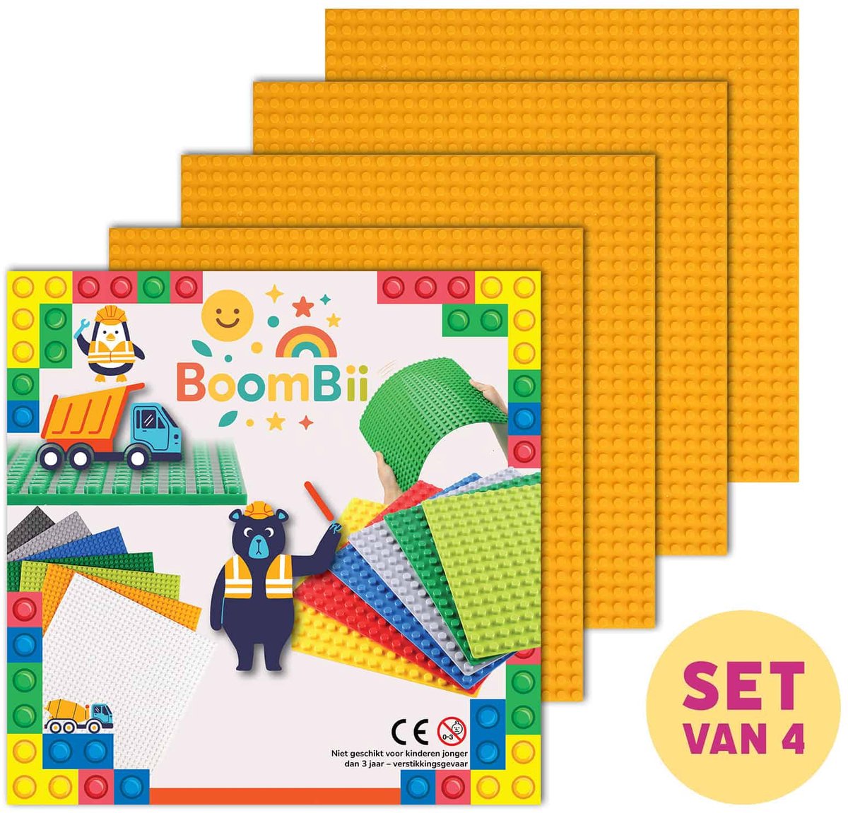 Bouwplaat geel - geschikt voor LEGO - set van 4 bouwplaten