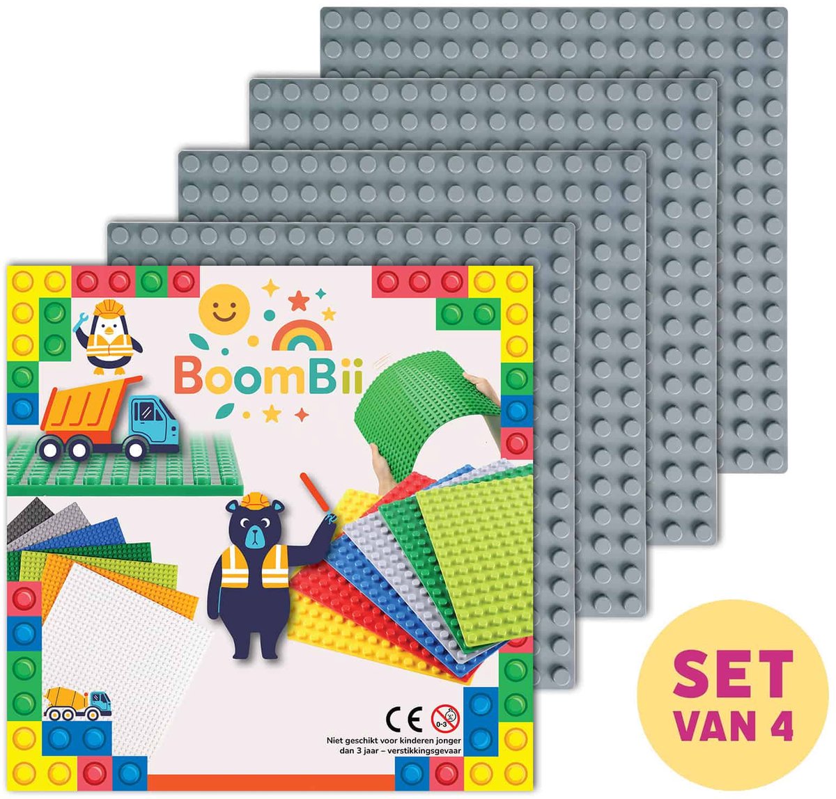 Bouwplaat grijs - geschikt voor DUPLO - set van 4 bouwplaten - BoomBii