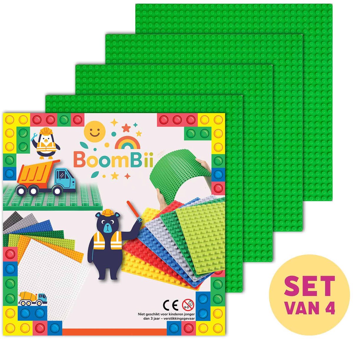 Bouwplaat groen - geschikt voor LEGO - set van 4 bouwplaten