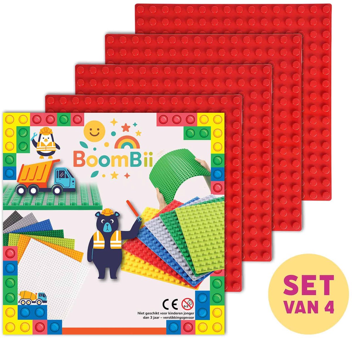 Bouwplaat rood - geschikt voor DUPLO - set van 4 bouwplaten - BoomBii