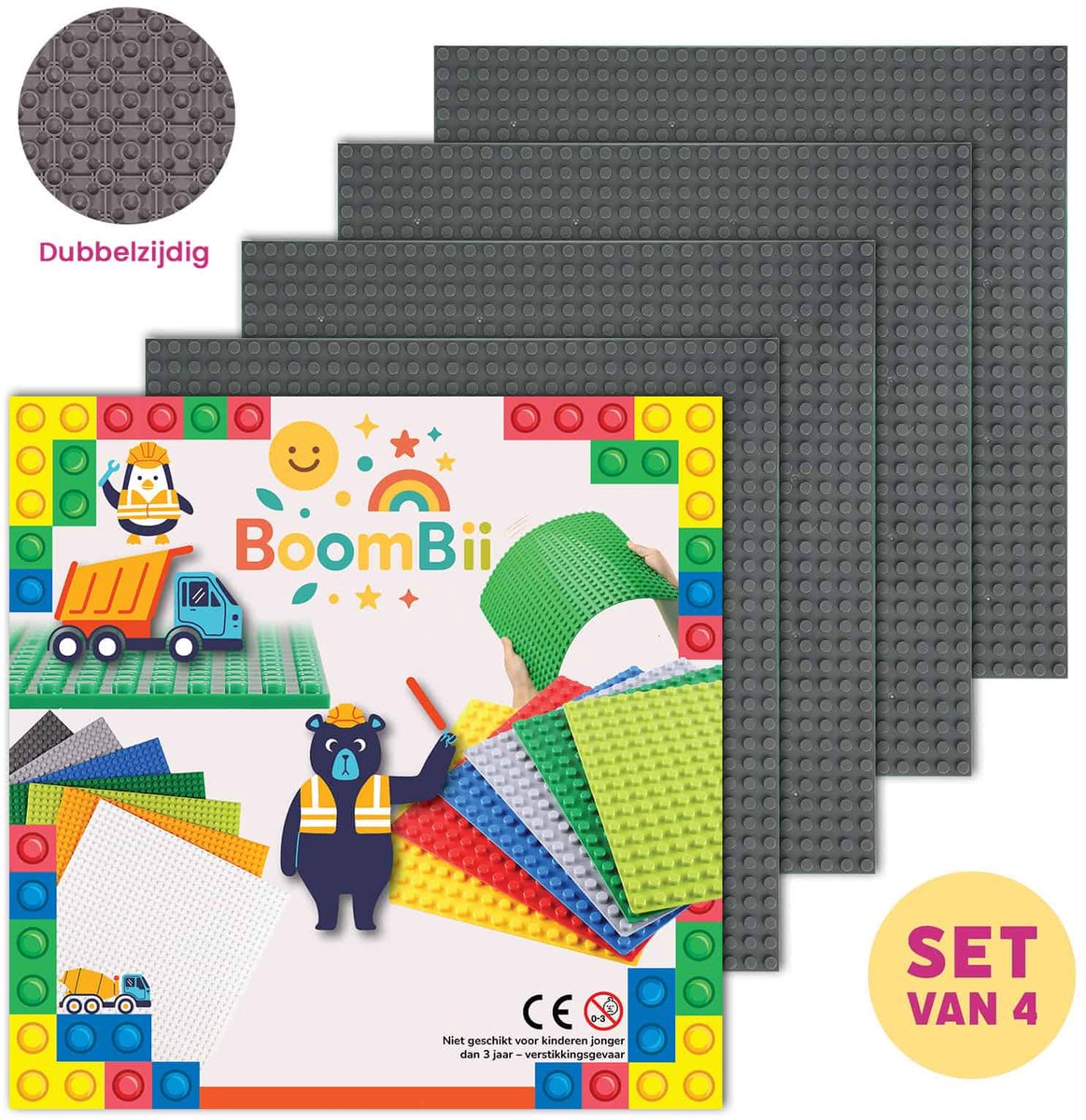 Dubbelzijdige bouwplaat donkergrijs - LEGO geschikt - 4 bouwplaten