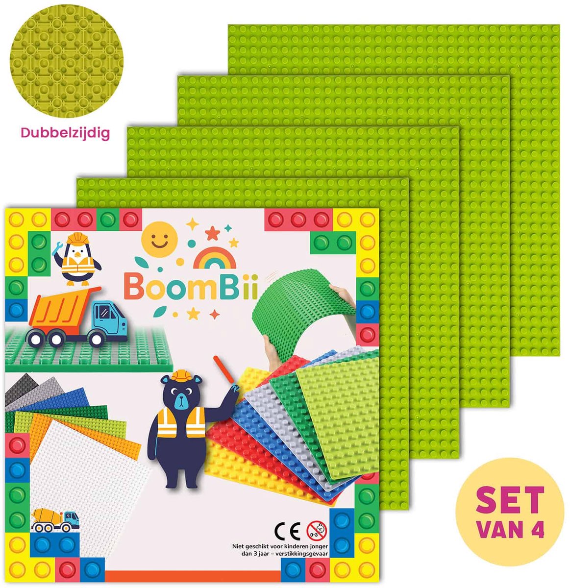 Dubbelzijdige bouwplaat lichtgroen - LEGO geschikt - 4 bouwplaten