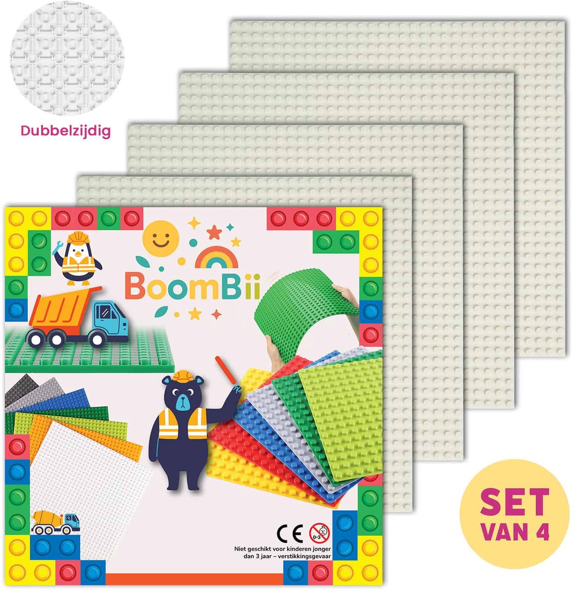 Dubbelzijdige bouwplaat wit - LEGO geschikt - set van 4 bouwplaten