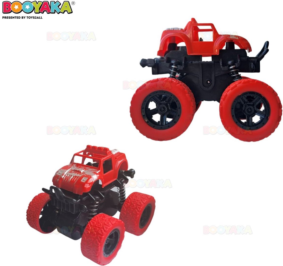 Booyaka® Big wheel stuntauto rood – Monstertruck – Monster truck - Stunt auto’s – Off road – Buiten speelgoed - Speelgoed auto - Auto Speelgoed Jongens – Stoer – Racen - Springende auto – Race auto - 360º Flip