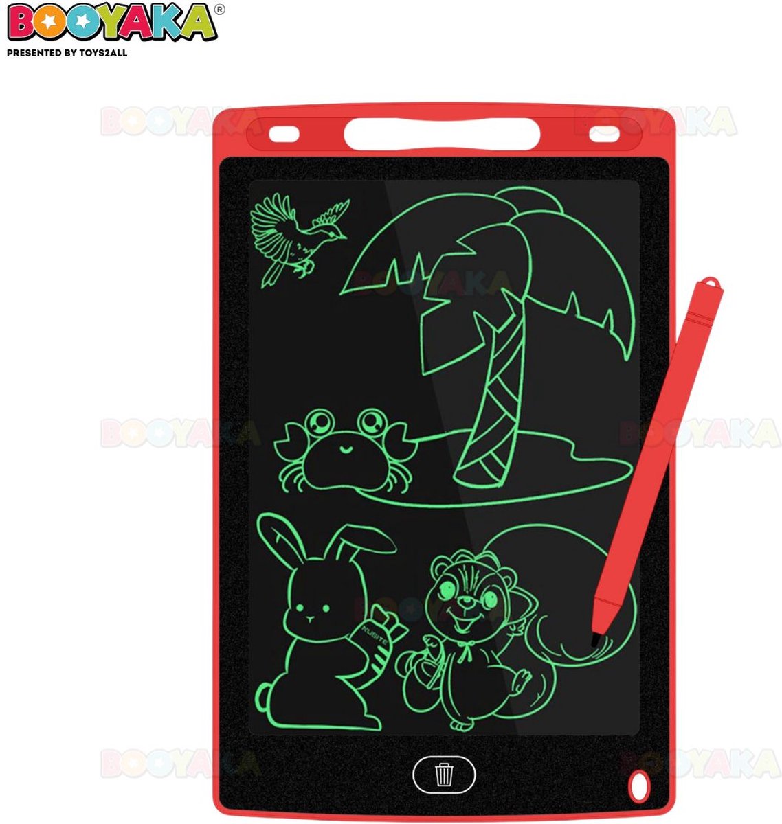 Booyaka® LCD Schrijftablet kinderen rood - 8,5 Inch - Grafische tablet - Grafisch tekenen – Digitaal tekenen- Digitaal tekentablet – Schijftablet voor kinderen – Tekenbord - interactief speelgoed - Writingtablet - Magisch tekenbord