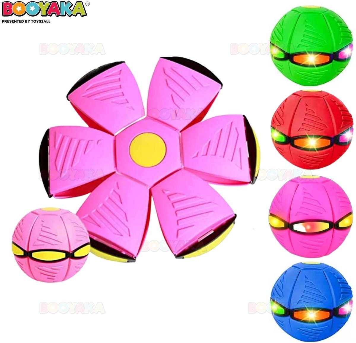 Booyaka® UFO Bal Roze - Frisbee- UFO bal met lichtjes – LED – Flying saucer ball – Flat ball disc – Schijf – Speelbal - Strandbal
