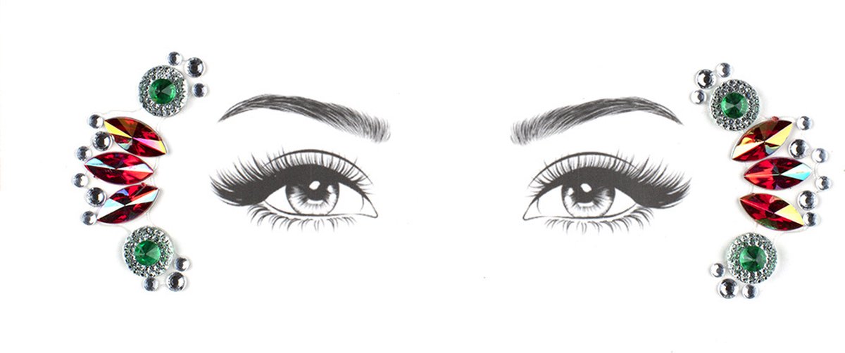 Boozyshop ® Glitter Face Jewels Thea - Festival glitter gezicht - Rhinestones - Plak diamantjes - Zelfklevende plaklaag - Multicolor