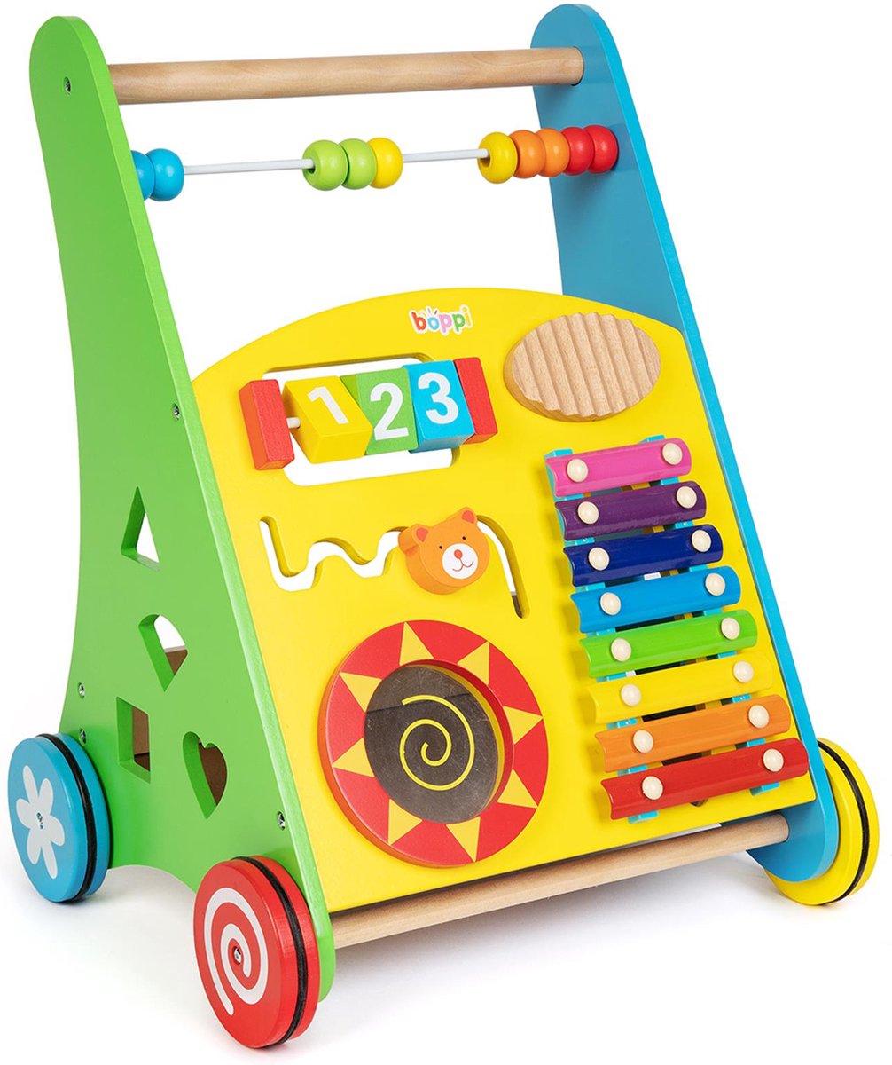 Houten muziek loopwagen voor peuters - verschillende activiteiten - 46cm hoog (looptrainer)