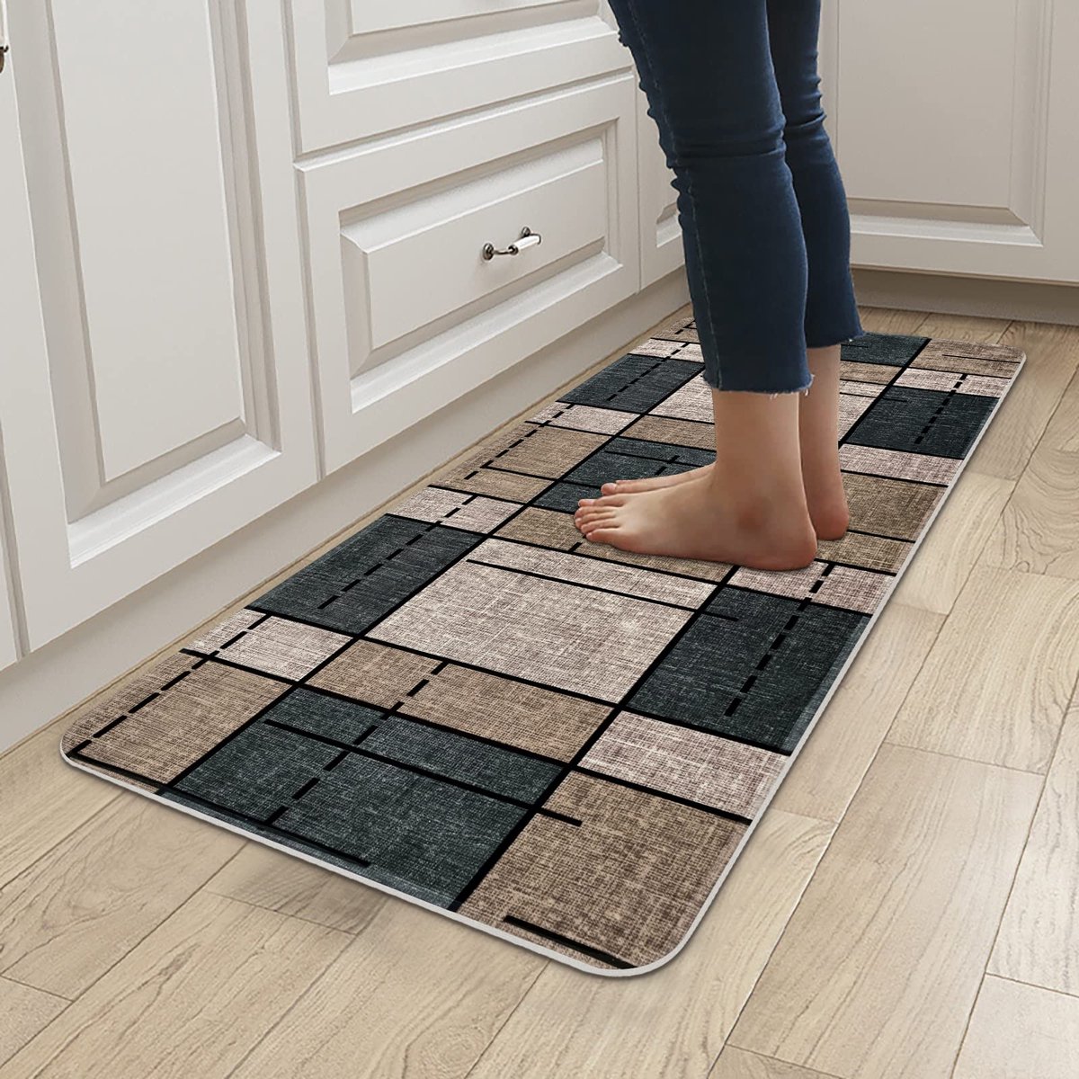 Boraboi ® Moderne Antislip Tapijtloper voor Interieur en Exterieur, Lichtbruin Geruit, 60 x 200 cm