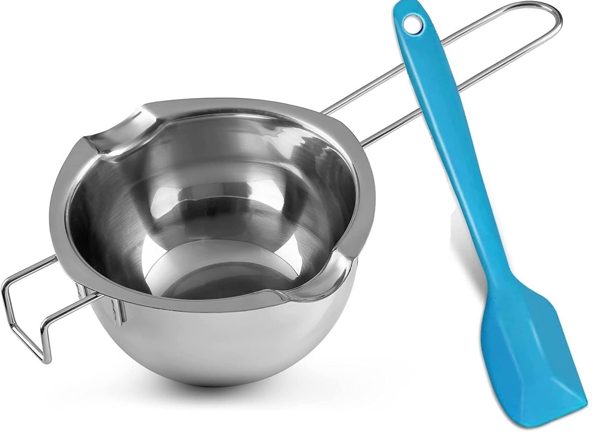 Boraboi ® Roestvrij Stalen Smeltkom met Blauwe Spatel voor Chocolade, Kaarsen, Was en Meer - 400 ml