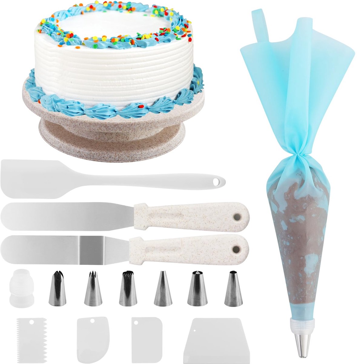Boraboi® Draaibare Taartstandaard Set voor Professionele en Hobby Taartdecorateurs met Compleet Gereedschapspakket