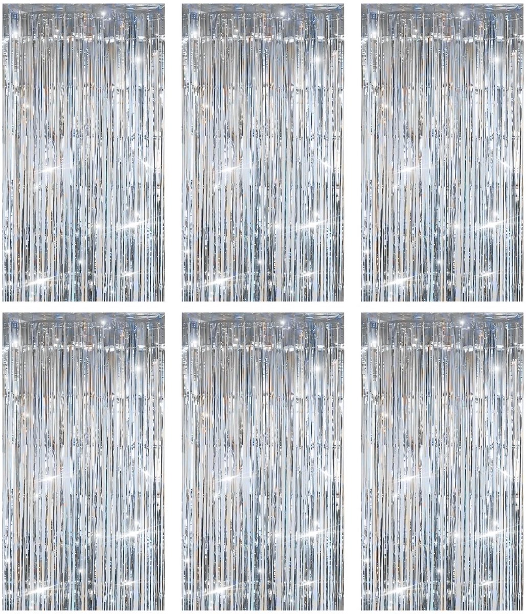 Boraboi® Glanzend zilverkleurig franjegordijn voor feestelijke decoratie en evenementen