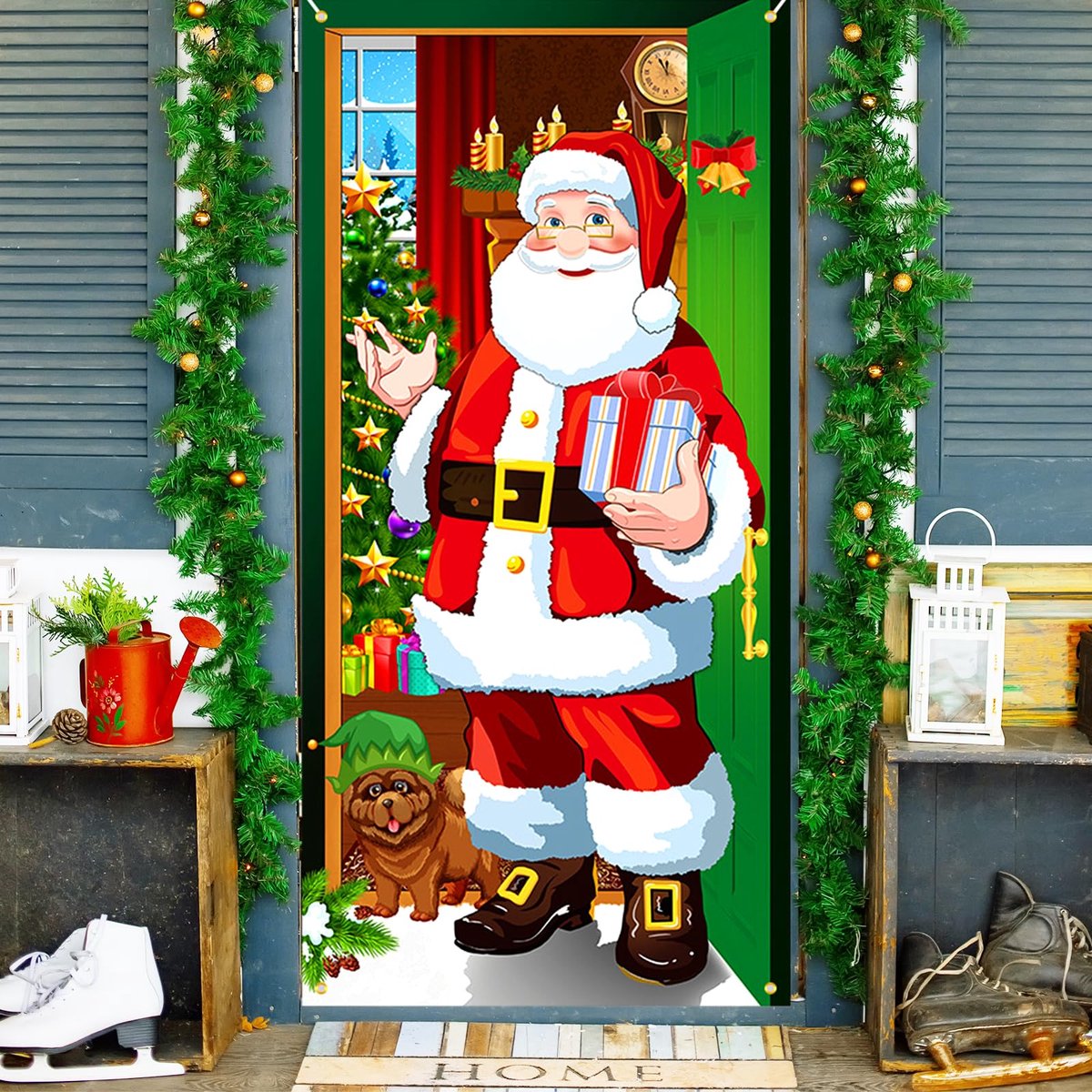 Boraboi® Kerstdecoratie Banner met Kerstmanontwerp voor Deur en Muur 185x90 cm kleurrijk