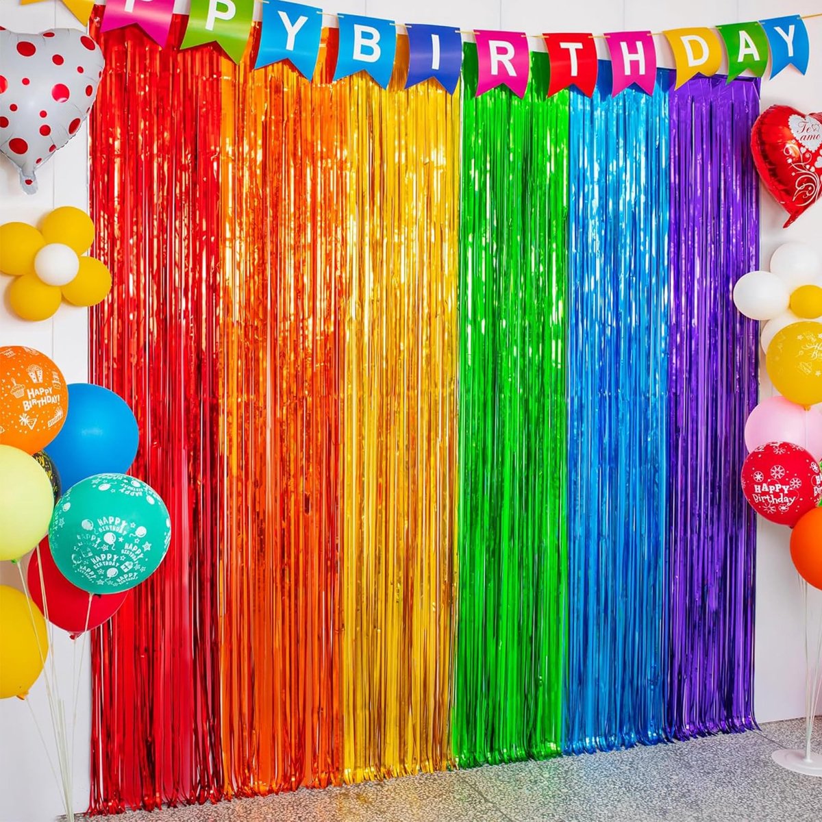  ® Regenboogkleurige glittergordijnen met metallic folie voor feestdecoratie