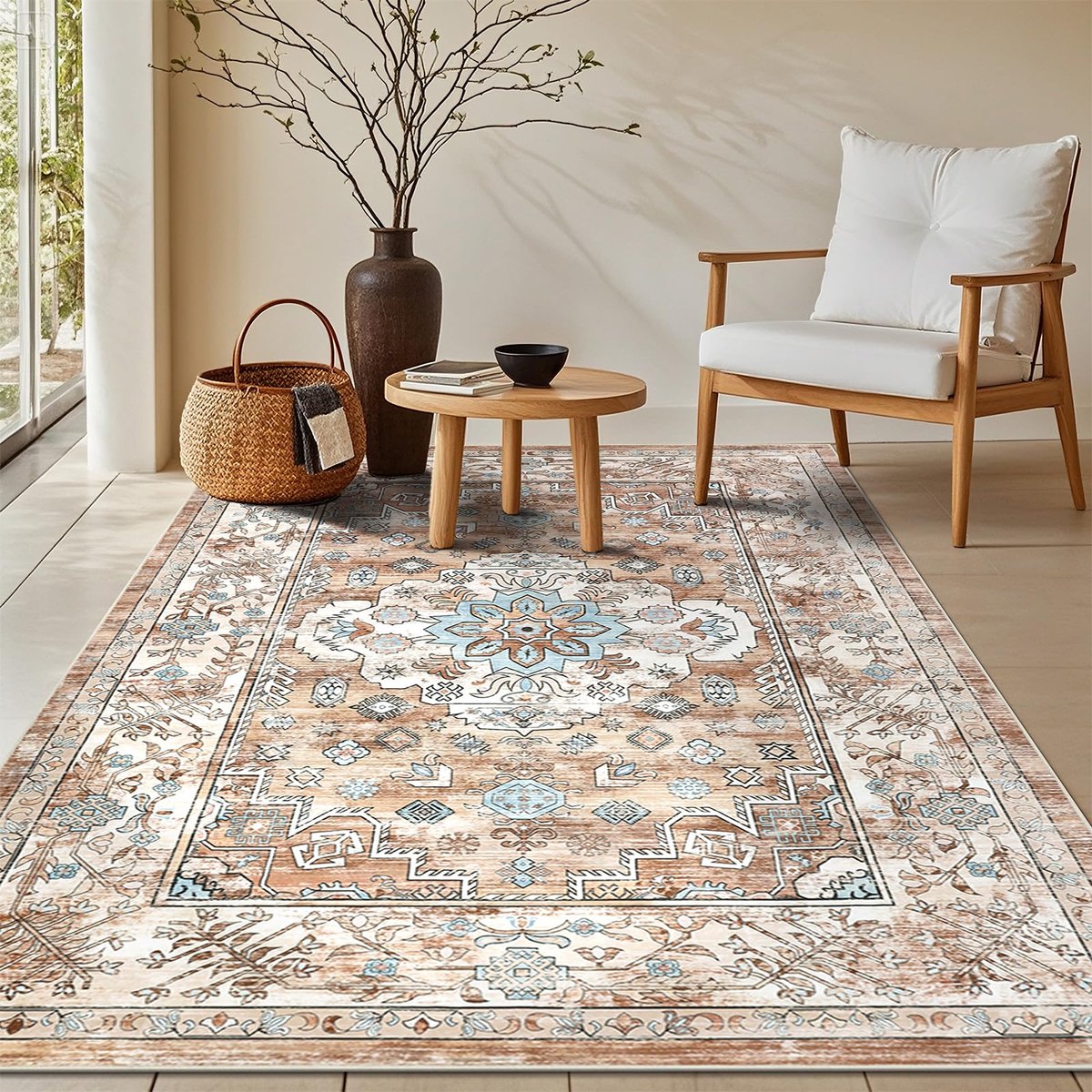 Boraboi® Superzacht en Wasbaar Vintage Tapijt voor Woonkamer en Slaapkamer, 90 x 150 cm, Crèmekleurig, Antislip