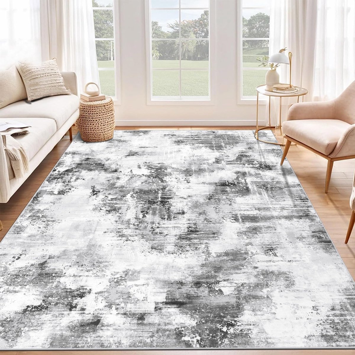 Boraboi® Vloerkleed voor Woonkamer met Modern Abstract Design, Zacht en Wasbaar, Antislip, Grijs, 160 x 230 cm
