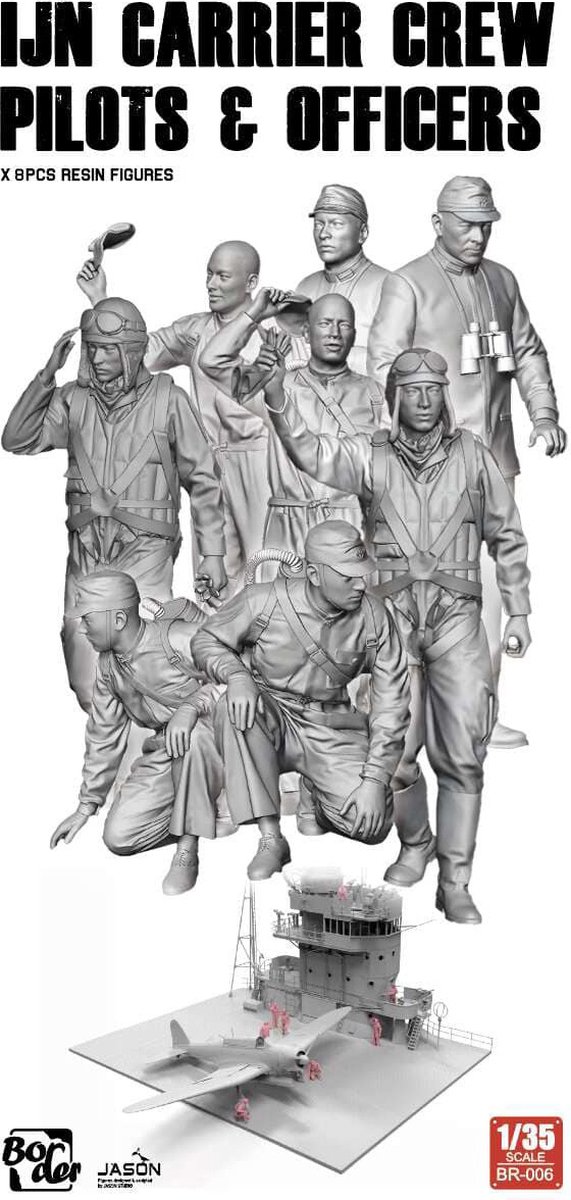 Border Model Modelbouwpakket - BR006 IJN Carrier Crew Pilots - Officers - 8 Resin Figuren Resin onderdeel - 1:35 -