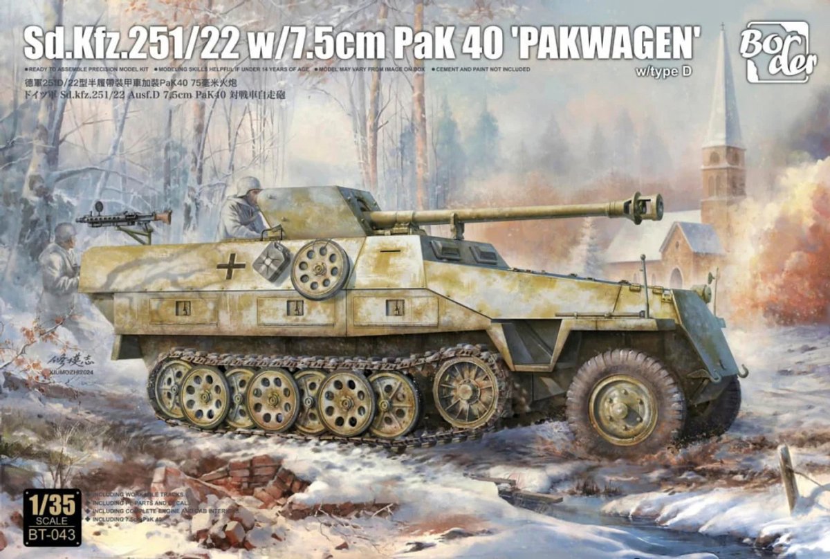 Border Model Modelbouwpakket Militaire voertuigen - BT043 Sd.Kfz.251/22 with 7,5 cm PaK 40 -Pakwagen- - Militair Voertuig Plastic - 1:35 -