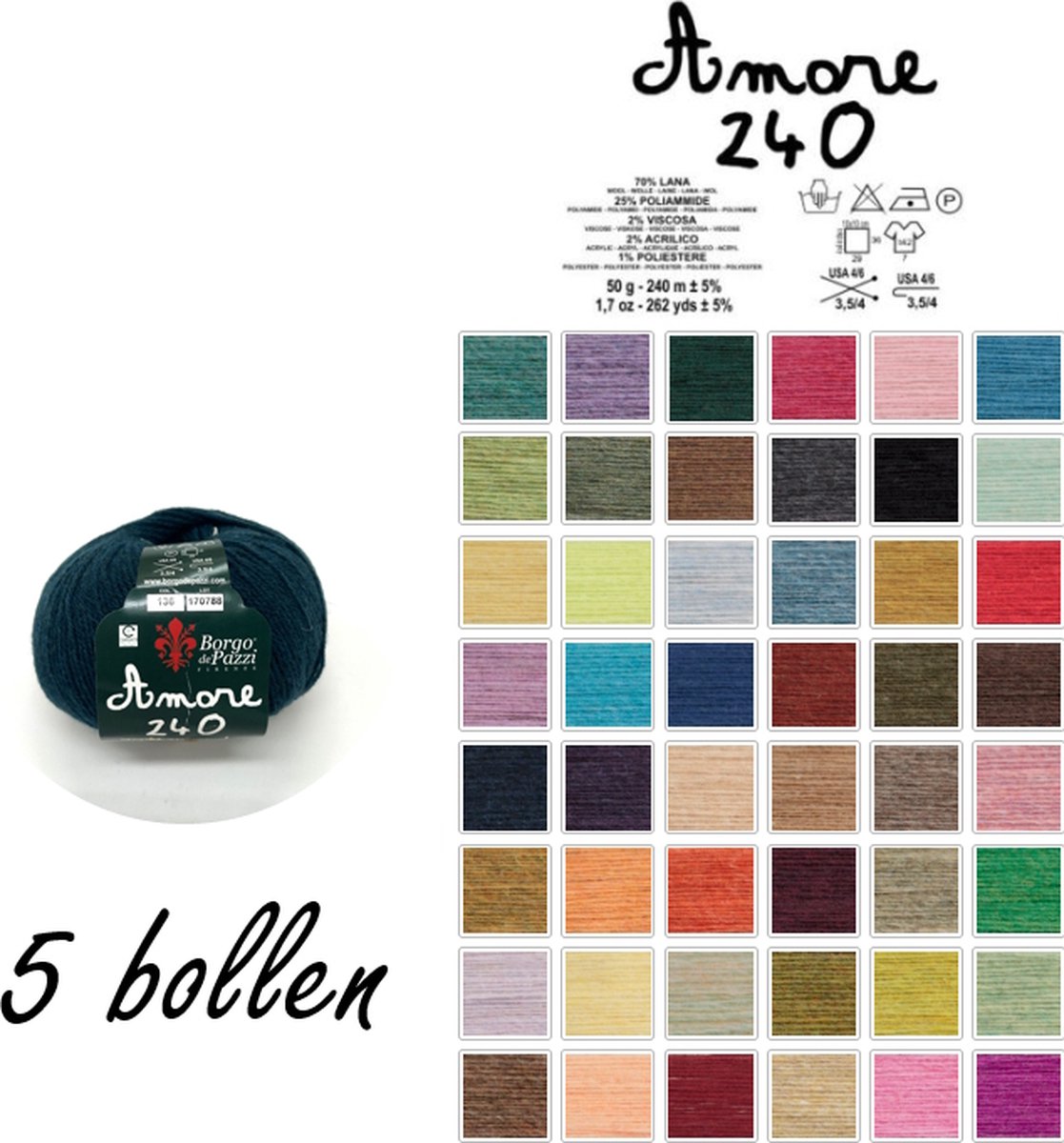 Borgo de Pazzi - Amore 240 - Donker groen 136 - set van 5 bollen x 50 gram