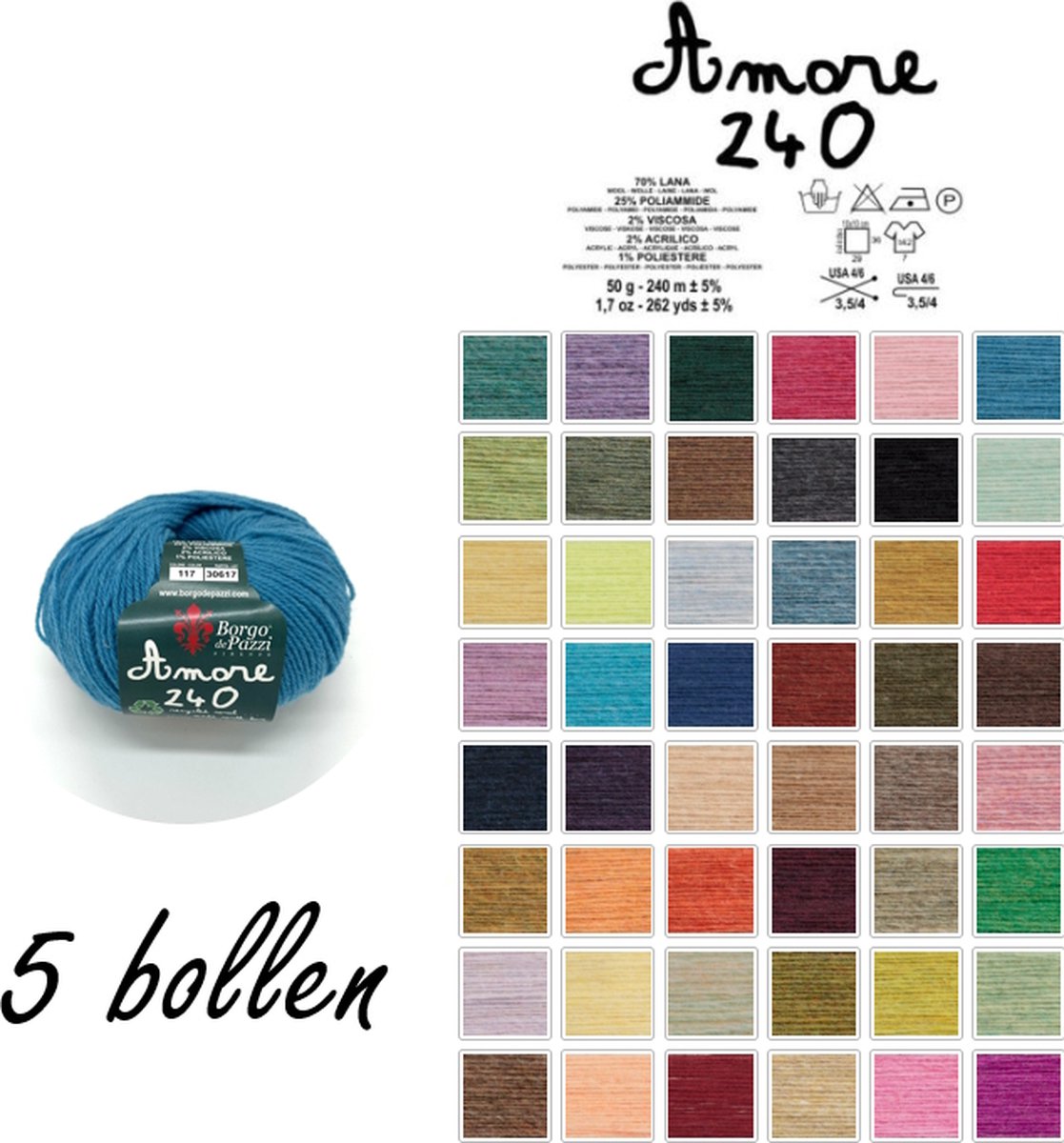 Borgo de Pazzi - Amore 240 - Licht blauw 117 - set van 5 bollen x 50 gram