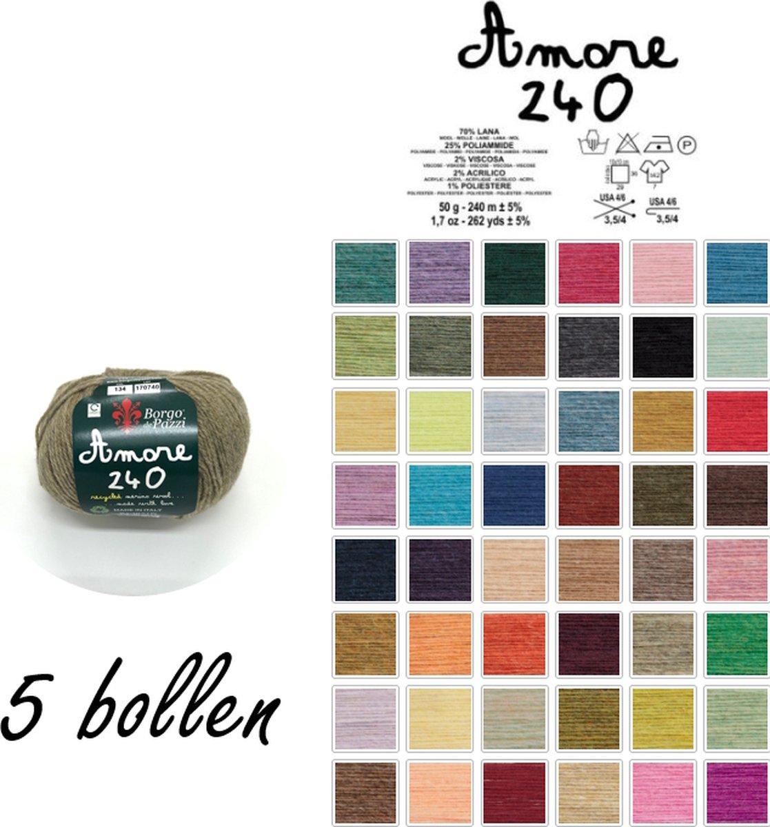 Borgo de Pazzi - Amore 240 - Licht groen 134 - set van 5 bollen x 50 gram