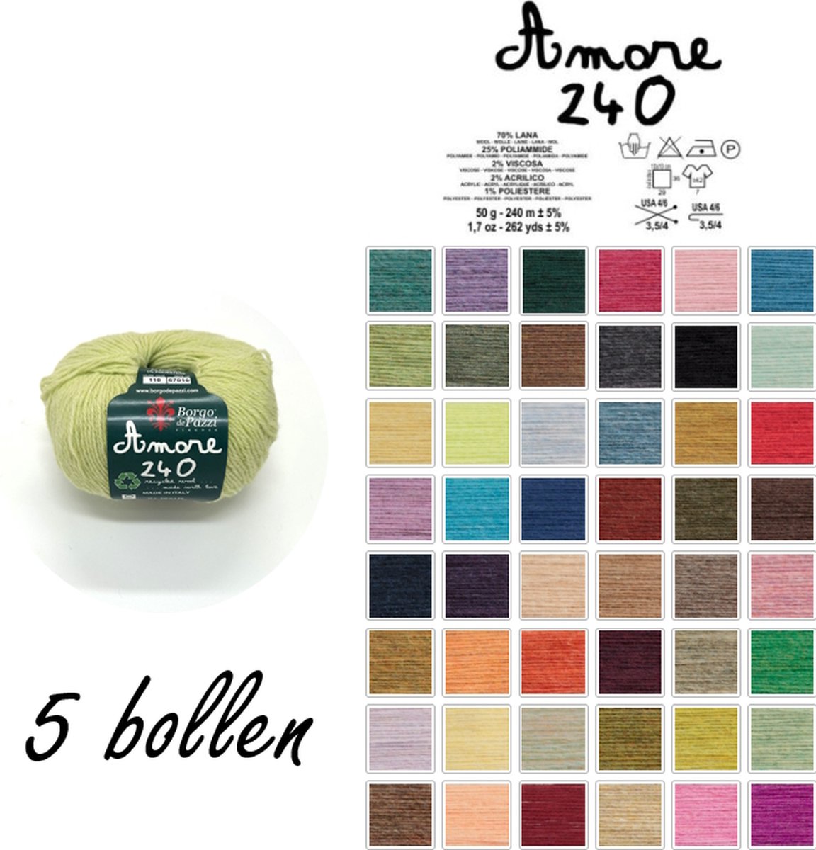 Borgo de Pazzi - Amore 240 - Mint groen 110 - set van 5 bollen x 50 gram