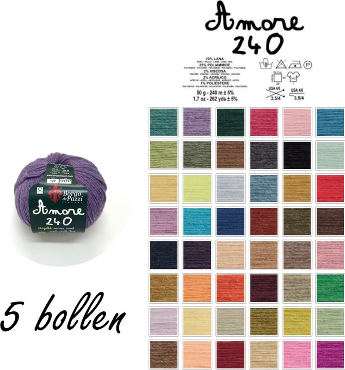 Borgo de Pazzi - Amore 240 - Paars 129 - set van 5 bollen x 50 gram