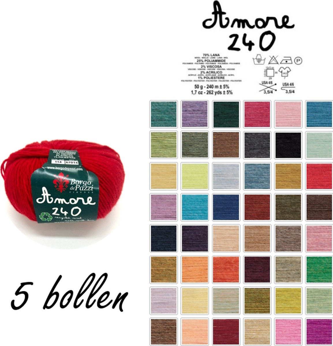 Borgo de Pazzi - Amore 240 - Rood 114 - set van 5 bollen x 50 gram