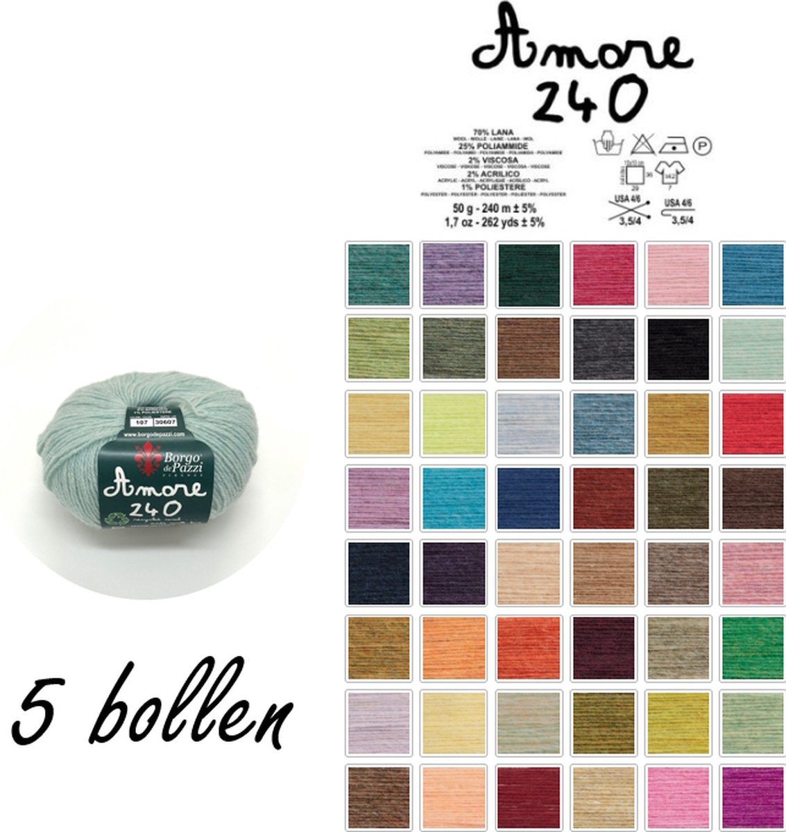 Borgo de Pazzi - Amore 240 - Turqoize 107 - set van 5 bollen x 50 gram